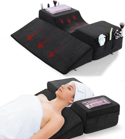 BALAPET Lash Pillows for Eyelash Extensions Ergonomic and Comfortable Velvet Foam Eyelash Pillow for Neck and Back Support Pillow Side Pockets can be Placed Tools,Easy to Graft Eyelashes(Black)