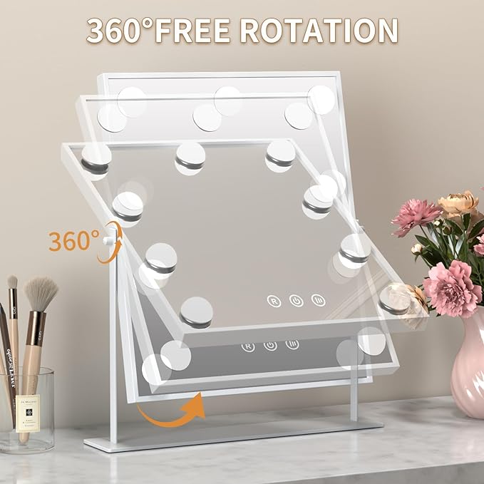 COSMIRROR Hollywood Makeup Mirror with Lights, Lighted Vanity Mirror with 9 Dimmable Bulbs and 3 Color Lighting Modes, Smart Touch Control, Plug in Light Up Mirror (White)