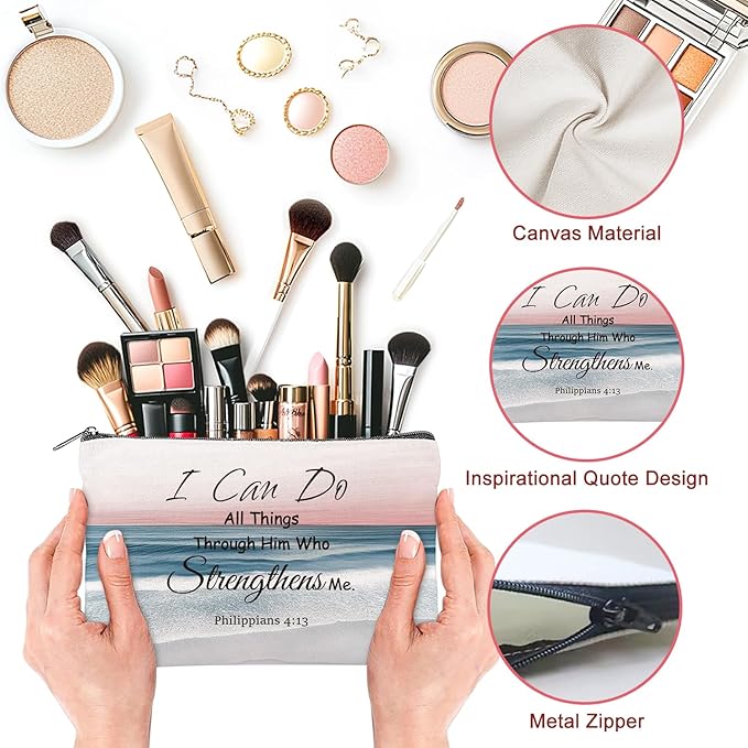 20PCS Christian Inspirational Cosmetic Bags for Women Religious Makeup Bags Bulk Christian Gifts for Women Bible Verse Canvas Zipper Pouch for Mother's Day Sister Employee Gifts(Scenery)