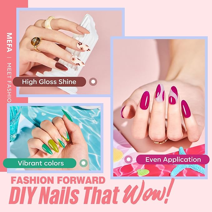 MEFA 54 Pcs Gel Nail Polish Kit with U V Light, 32 Colors Popular Soak Off Nude Pink Red Gel Polish Nail Set with Matte/Glossy Gel Top Base Coat Manicure Tools Nail Art Decorations DIY Salon Home Gift