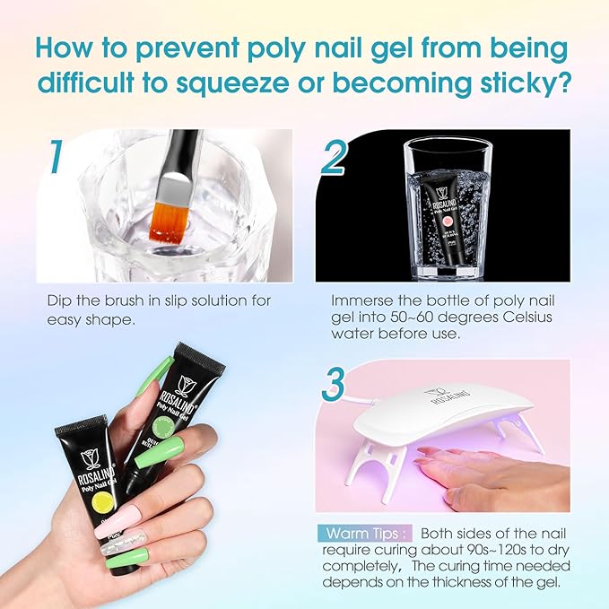 ROSALIND Poly Nail Gel Colors Kit -14 Colors +72 Nail Art Accessories kit Poly Nails Gel Kit Starter Kit with Mini UV Lamp Slip Solution Spring Poly Nail Art Tools for Beginners with Everything