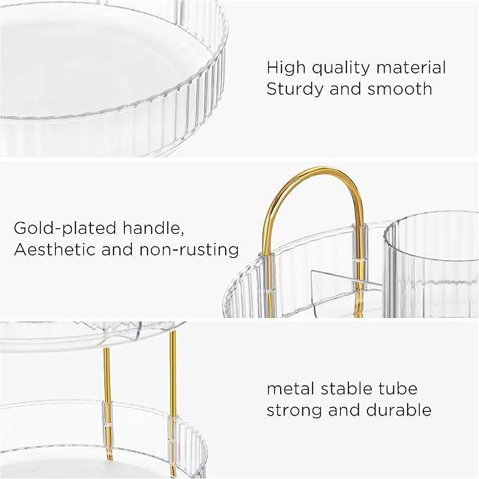 HBlife 360 Rotating Makeup Organizer, 2 Tier Perfume Organizer Skincare Organizer Large Capacity Cosmetic Storage for Bathroom, Vanity, Countertop, Clear