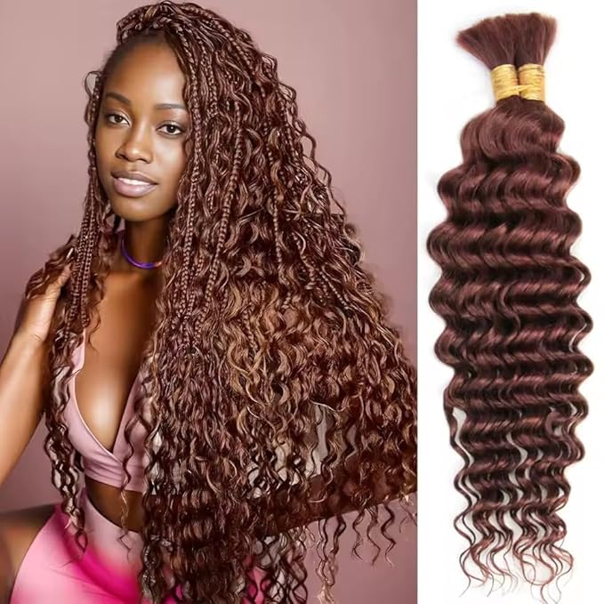 Human Braiding Hair for Boho Braids Human Hair 100g 16 Inch Curly Boho Hair for Braiding Knotless 12A Deep Wave Bohemian 2 Bundles/Pack Chocolate Brown