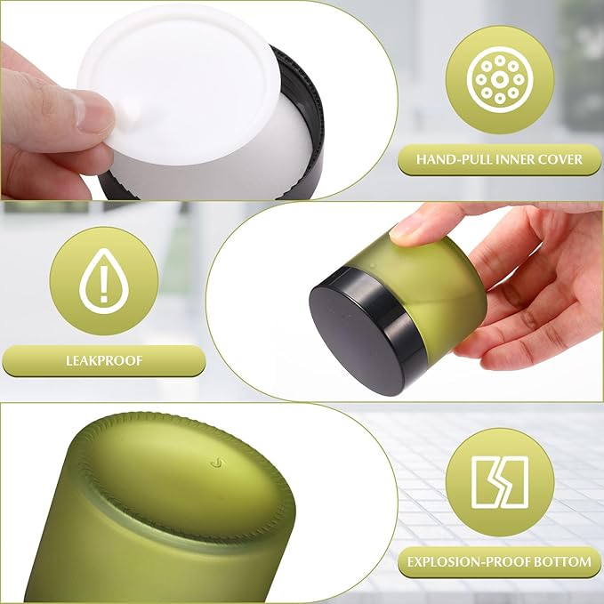 Domensi 32 Pcs 2 oz Glass Jars with Lids Travel Size Round Leakproof Empty Cosmetic Jars with Inner Liners Lid for Storing Makeup Lotions Face Cream Ointments Candle DIY Making(Pea Green)