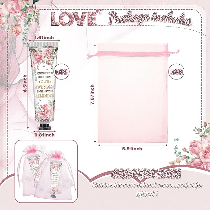 48 Sets Baby Shower Hand Cream Bulk Inspirational Gifts Baby Shower Favors Bridal Thank You Hand Cream for Guests Travel Size Lotion with Organza Bags