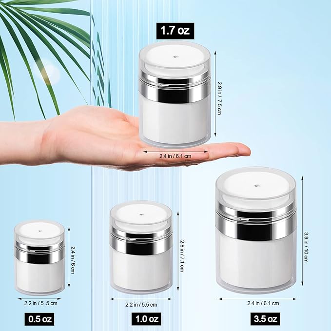 3Pack Lotion Dispenser with Pump, Airless Pump Jars Mixed(1.0oz+1.7oz+3.5oz) Pump Bottle Dispenser Moisturizer Container for Cream, Empty Lotion Bottle Cosmetic Jar
