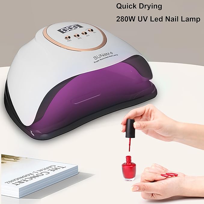 Professional UV Light Nail Lamp, 280W LED Nail Dryer Manicure Pedicure with Auto Shutoff, 66 Lamp Beads, 4 Timer Setting for UV Gel, UV Builder, Gel Nail Polish, Home, Manicure Store