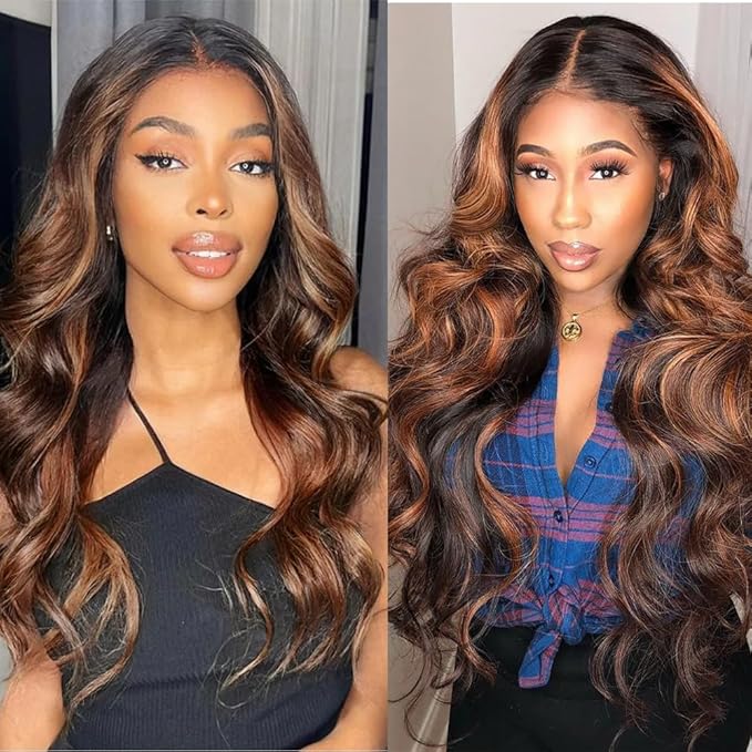 P1B/27 Highlight Human Hair Body Wave Bundls Two Tone Black Mixed With Brown Body Wave Bundles Brazilian Weave Wet and Wavy for Black Women 26 28 30 Inch