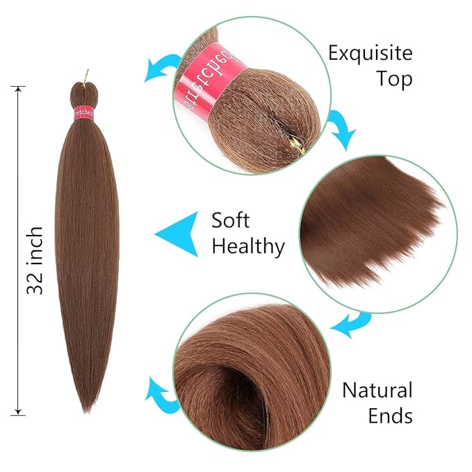 Pre-stretched Braiding Hair, Original Braid Hair Extensions, Hot Water Setting Crochet Hair Braids, Yaki Texture Easy Braiding Hair (32''-8packs, 30)
