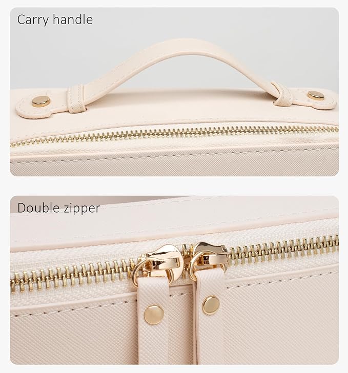 Clear Makeup Bags TSA Approved Toiletry Bag Handle Large Opening,Clear Toiletry Bags for Carry-on Traveling Travel Car Accessories Essentials Organziation Storage for Women Girls(Off White, Large)