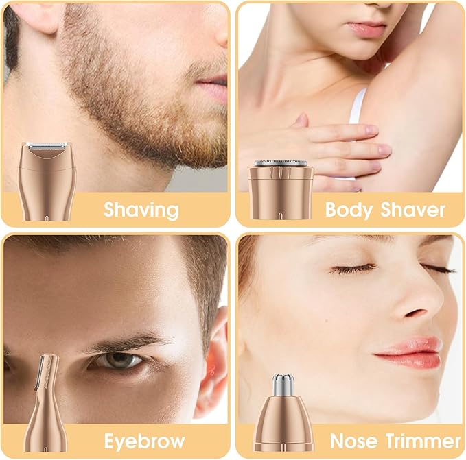 Bikini Trimmer & Hair Clippers for Women - Waterproof Electric Razor and 4 in 1 Bikini Shaver Set, Deluxe Hair Trimmer, Wet/Dry Body Shaver for Nose Eyebrows Beard Pubic Hair, Black