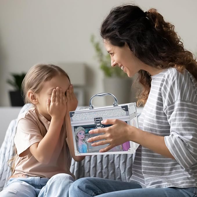 Frozen Train Case Beauty Set, Kids Makeup Kit for Girls, Real Washable Makeup Set, Play Makeup, Party Favor, Birthday, Ages 3 4 5 6 7 8 9 10 11 12 by Townley Girl