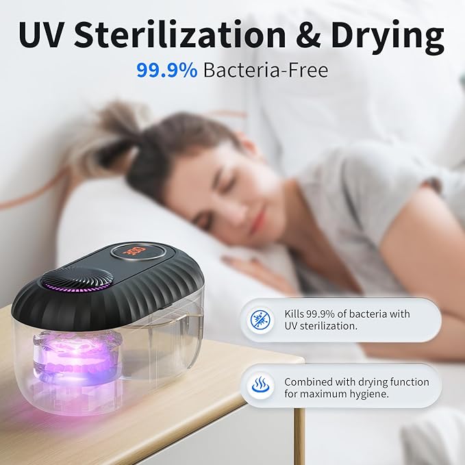 Ultrasonic Retainer Cleaner with Cleaning, Pumping, and Air-Drying Functions, 45kHz Retainer Cleaner Machine, 200ml Denture Cleaner for Dentures, Mouth Guards, Braces, Toothbrush Heads, Jewelry(Black)