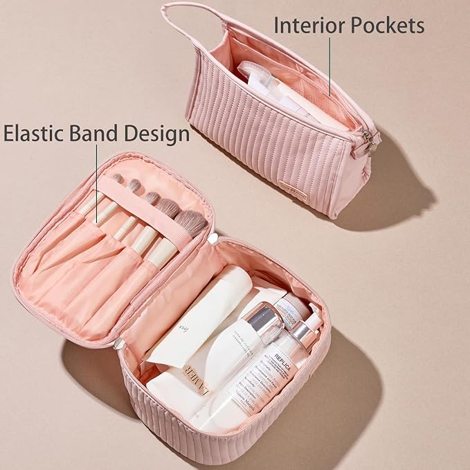 MIRASON Makeup Bag Set of 3 Cute Cosmetic Travel Toiletry Bag Organizer Pouch Set for Women PU Leather Waterproof Toiletry Bag 3 Piece Set, Light Pink