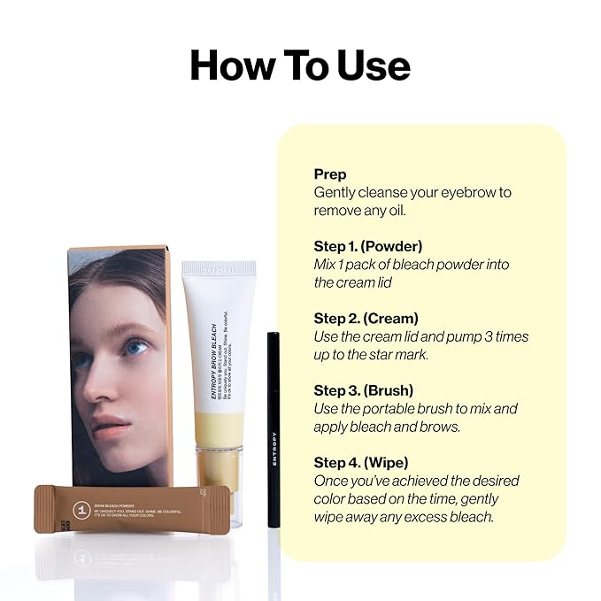 ENTROPY Makeup Brow Bleach Kit, Gentle & Effective Eyebrow Lightening for All Brow Types, Eyebrow Tint Kit, Quick 5-Minute Application, DIY Salon-Quality Results at Home, 6 Applications