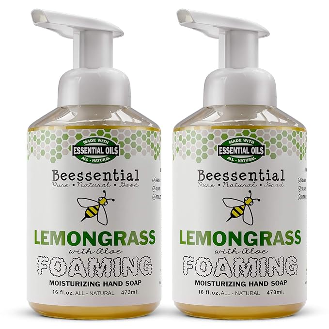 Beessential All Natural Bulk Foaming Hand Soap Refill, 16 oz 2 Pack Lemongrass | Made with Moisturizing Aloe & Honey - Made in the USA