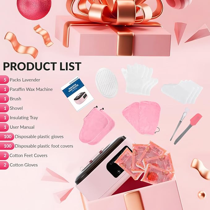 BAOSHISHAN Paraffin Wax Machine For Hand and Feet, 4 Timing Setting Paraffin Wax Machine, 3500ml Hand Wax Paraffin Machine, Paraffin Wax Warmer for Home Spa Moisturizing Arthritis(5 Pack Refills)