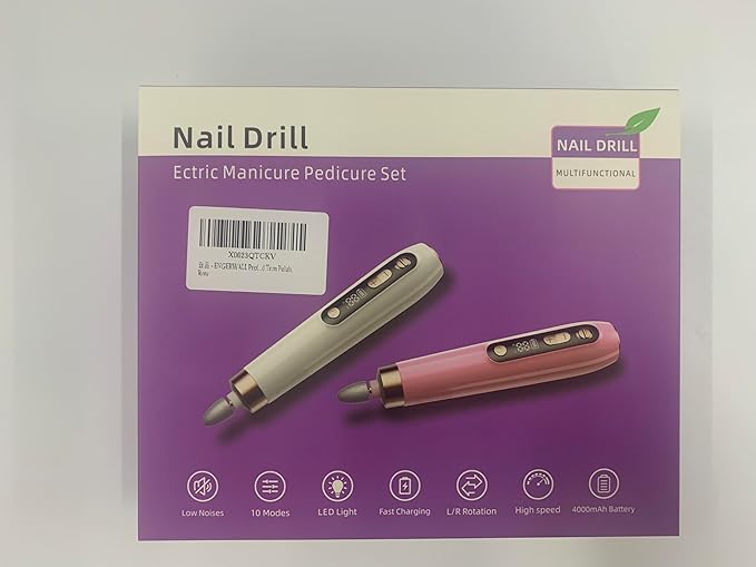 ENGERWALL Professional Manicure Pedicure Kit, Electric Nail File Set, Portable Cordless Electric Nail Drill Machine, 10 Speeds Nail Care Tool for Grind Trim Polish, Pink