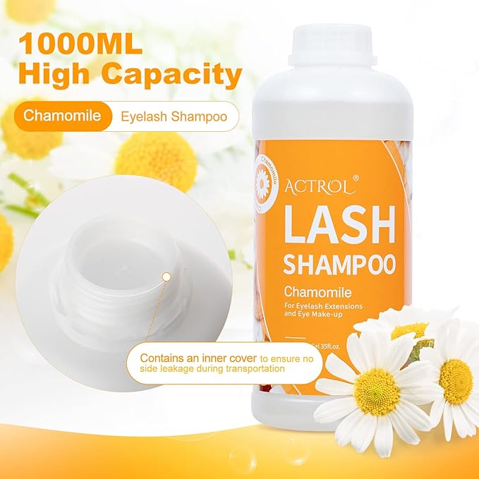 Eyelash Extension Cleanser Chamomile 1L Natural Lash Extension Shampoo Professional Eyelid Foaming Cleanser Paraben & Sulfate Free Non-lrritating with Salon and Home Care