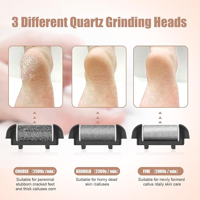 AdamPark Electric Foot File Callus Remover for Feet, Rechargeable Pedicure Kit Foot Care with 3 Speed, Callus Remover Kit with 3 Roller Heads, Battery LCD Display for Remove Cracked Heels Calluses