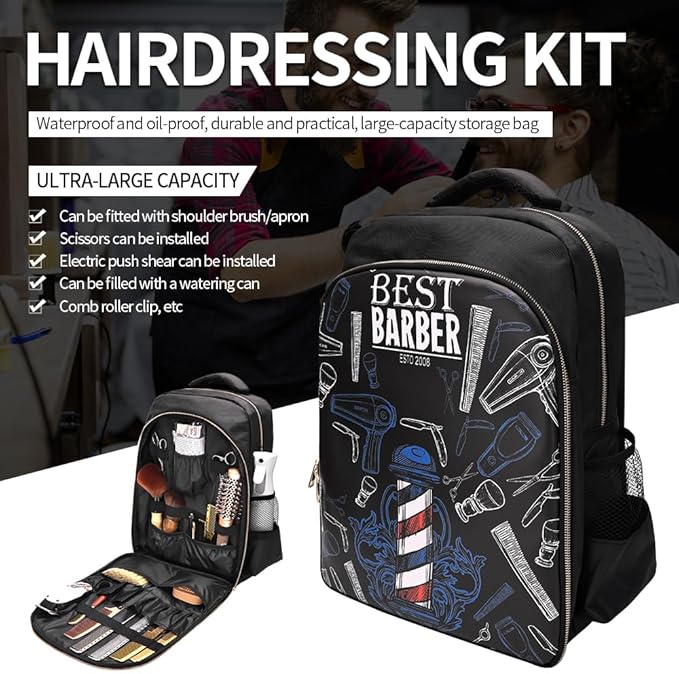 CGBARBER Barber Supplies Bag Organizer for Clippers and Supplies, Portable Hairstylist Clipper Backpack Travel Barber Shop Tools Bag