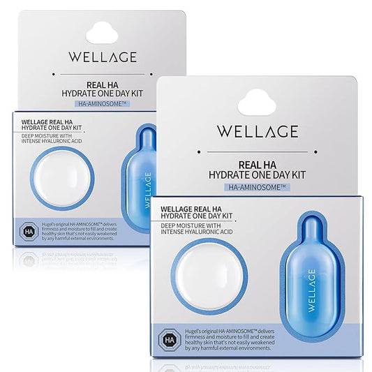 WELLAGE Real Hyaluronic Acid Hydrate One Day Kit Serum 2ea, Korean Beauty Secret Ampoule, High Concentration HA Ceramide 8 Herbal Extracts for Firming and Moisturizing Special Day Care