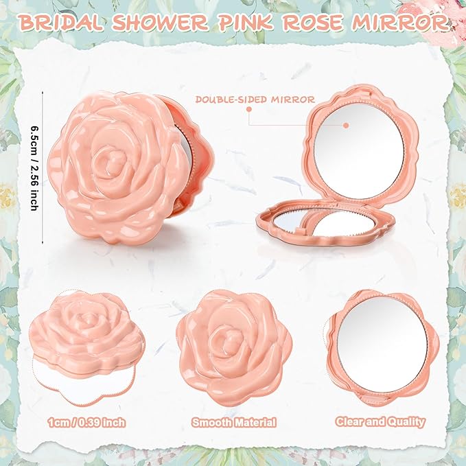 30 Sets Bridal Shower Party Favors for Guests Small Rose Compact Mirror Bulk Wedding Favors Thank You Cards and Organza Bags Wedding Party Guests Souvenir Gift (Pink Champagne)