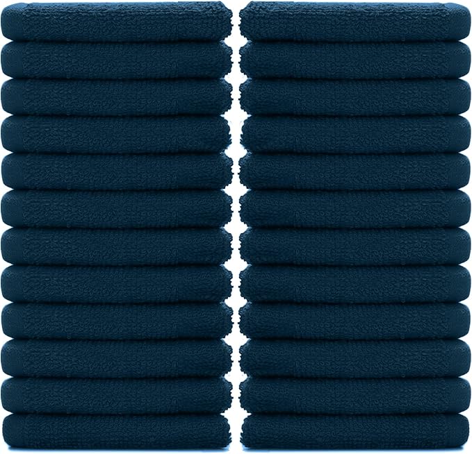 DAN RIVER 100% Cotton Washcloths 24 Pack Premium Quality Face and Body Cloth, Quick Dry Essential Towels for Bathroom, Hand, Kitchen & Cleaning, Baby Washcloths | 12X12 in | 400 GSM | Opal Blue