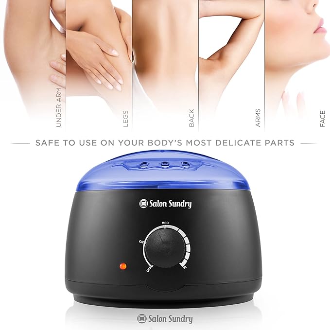 Salon Sundry Portable Electric Hot Wax Warmer Machine for Hair Removal - Black with Blue Lid