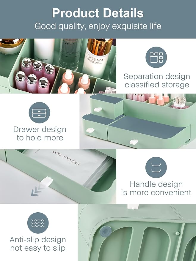 ONXE Makeup Organizer with Drawers,Large Capacity Countertop Organizer for Vanity,Bathroom and Bedroom Desk Cosmetics Organizer for Skin Care,Brushes, Eyeshadow, Lotions, Lipstick, Nail Polish