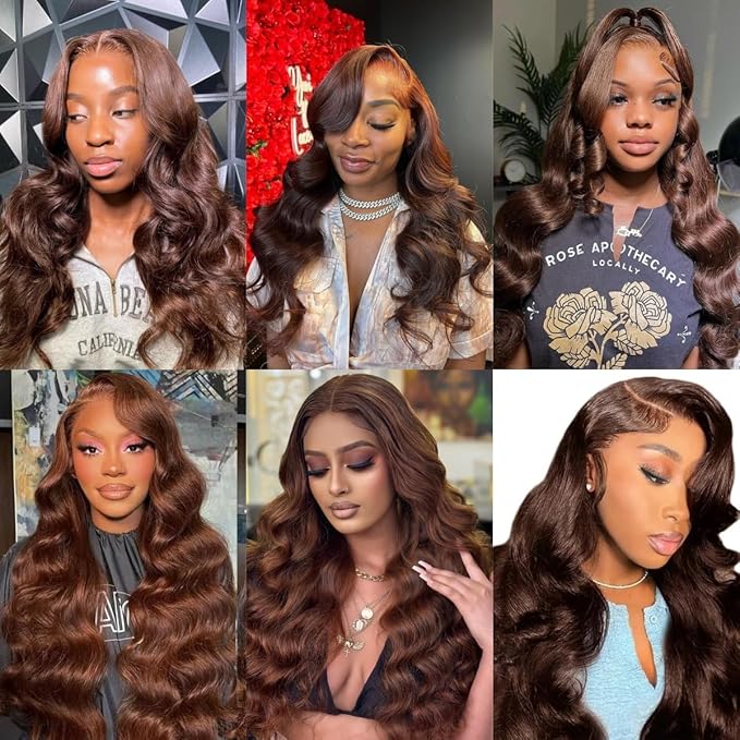 26 Inch Chocolate brown Lace Front Wig Human Hair 13x6 HD Transparent Body Wave Lace Front Wigs Human Hair Pre Plucked Glueless Frontal Brown Wig Human Hair 200% Density Colored #4 Human Hair Wigs