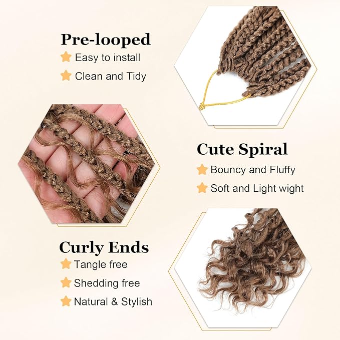 9 Packs Goddess Box Braids Crochet Hair Boho Crochet Box Braids With Curly Ends Crochet Hair For Black Women, 12 Inch Pre Looped Bohemian Crochet Box Braids Hair (12Inch 9 Packs,30#)