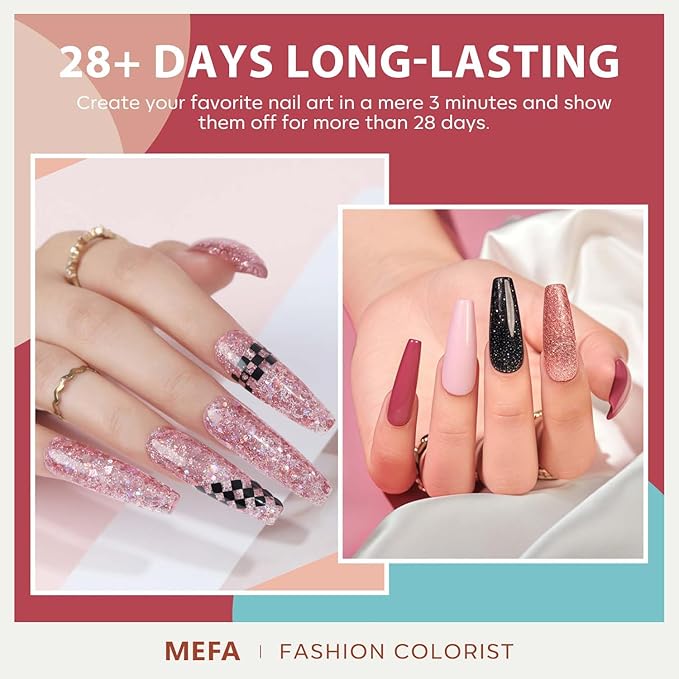 MEFA Glitter Gel Nail Polish Set, 23 Pcs Burgundy Red Green Gel Polish Set Pink Glitter Gold Nail Polish Blue Gold Sparkle Nail Polish Gel Manicure Soak Off Salon Gifts for Women