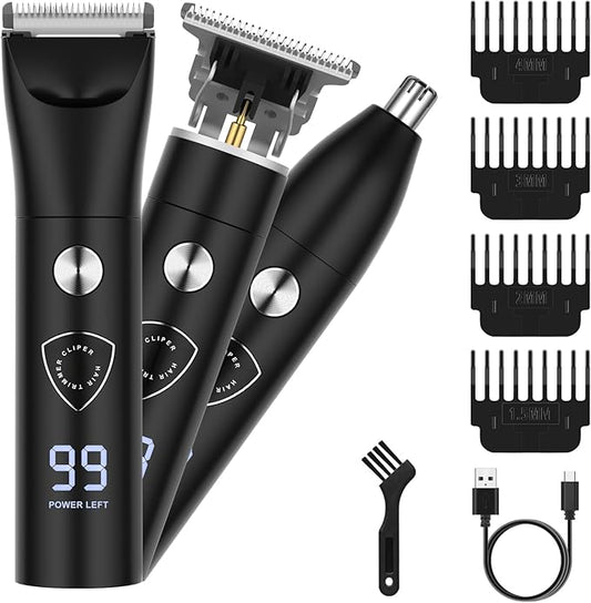 Hair Trimmer for Men | Beard, Body & Nose Groomer with LED Display, USB Rechargeable, Skin-Safe Blades & Adjustable Guards, Waterproof All-in-One Grooming Kit for Face & Below-The-Belt Care