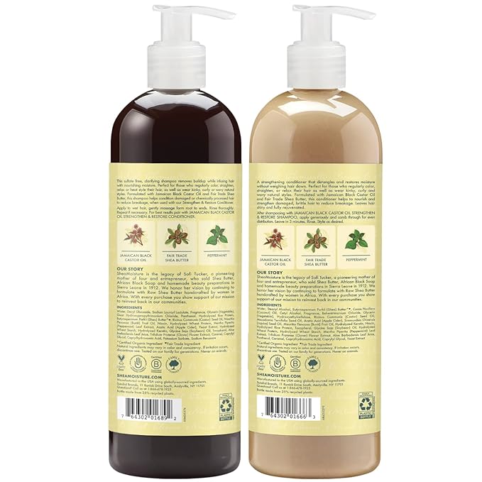 Shea Moisture Jamaican Black Castor Oil Curly Hair Set with Shea Butter - Strengthening Shampoo, Conditioner, and Growth Treatment for Healthy Hair (24 Fl Oz Each)