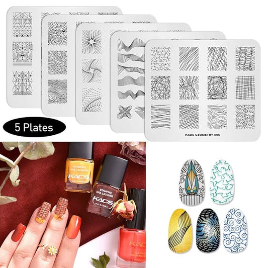 KADS 5Pcs/Set Nail Template Nail Art Template Decoration Tool Geometry Designer Style Image Plate