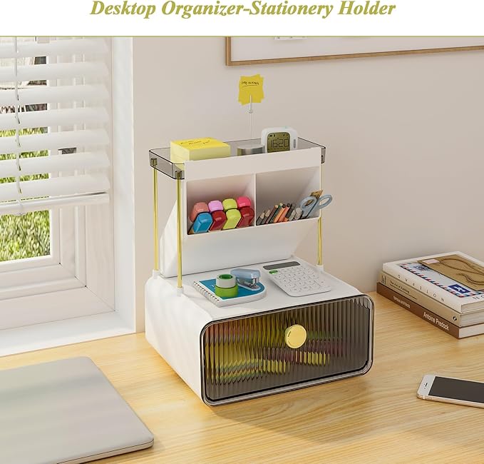 Makeup Organizer with Storage Drawer,Cosmetic Display with Lipsticks Brush Holder Perfume Tray,Organize Cosmetics and Beauty Supplies for Vanity,Dresser,Bathroom,Desktop Organizer,Smoky Gray