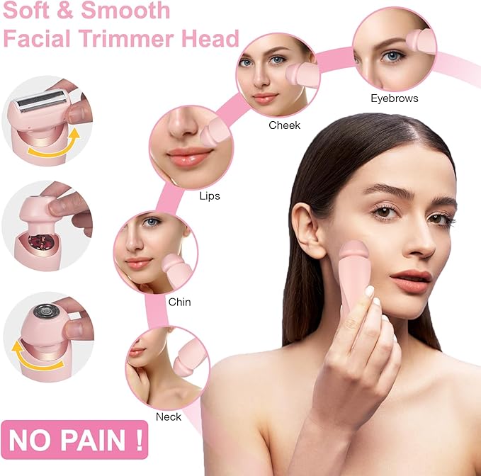 Electric Razors Shaver for Women, 2-in-1 Womens Electric Razor for Leg Arm Face, Cordless Bikini Trimmer Hair Removal for Women with Detachable Head, Painless,IPX7 Waterproof,Wet & Dry,Pink