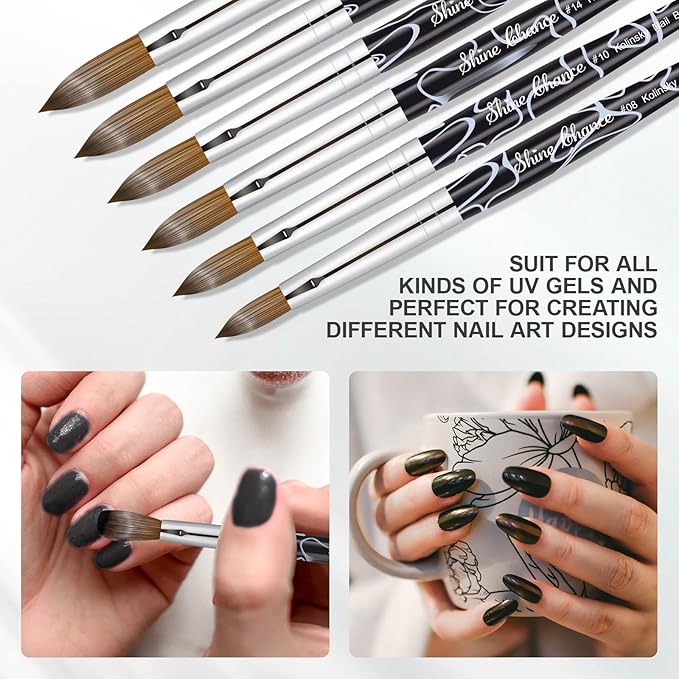 Acrylic Nail Art Brush Size 18, 100% Pure Kolinsky Hair Oval Nail Brush for Acrylic Application, Professional Nail Extension Manicure Tool Striping Nail Drawing Pen for DIY Home Salon