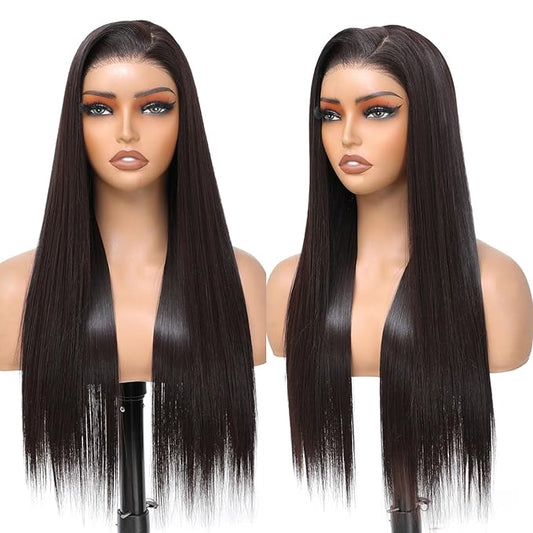 7x5 Chocolate Brown Lace Front Wig for Women Synthetic Lace Wig Pre Plucked HD Lace Straight Wig Wear And Go Glueless Wig 26inch