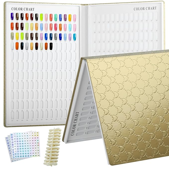308 Colors Nail Swatches Book with 360 Nail Tips Professional Nail Color Chart Card Display Gel Polish Book Nail Painting Practice Design Board No Need Pasting, No Need Glue for Nail Salons