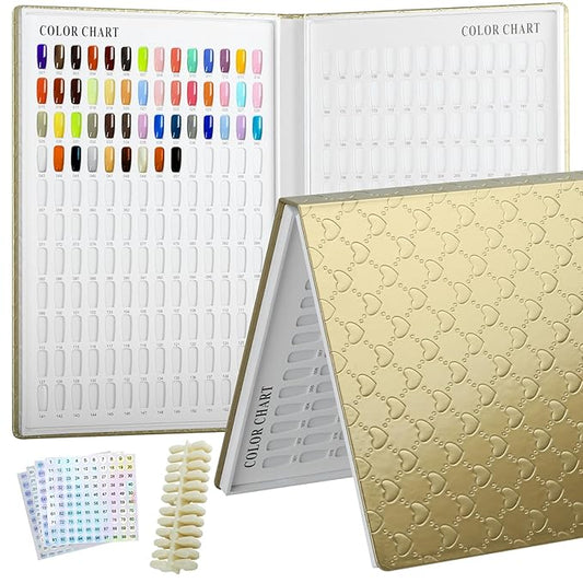 308 Colors Nail Swatches Book with 360 Nail Tips Professional Nail Color Chart Card Display Gel Polish Book Nail Painting Practice Design Board No Need Pasting, No Need Glue for Nail Salons