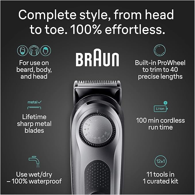 Braun All-in-One Men's Shaving Kit Series 7 7420, 11-in-1 Beard, Face, Nose, Ear Trimmer, Hair Clippers, Body Groomer and Manscaping