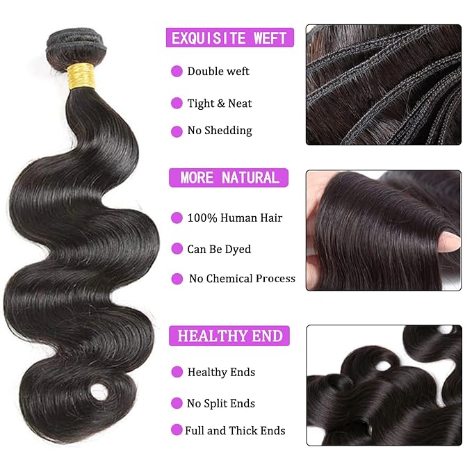 GENEROUS Human Hair Bundles with Closure Body Wave 3 Bundles with Closure(18 20 22+16) Unprocessed Brazilian Human Hair Bundles with 4x4 Lace Closure