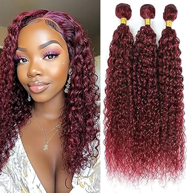 Burgundy Curly Human Hair Bundles Color 99j Kinky Curly Bundles 8a Grade Double Weft Brazilian Human Hair Soft and Silky for Black Women 8 10 12 Inch