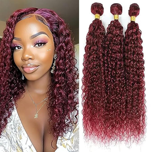 Burgundy Curly Human Hair Bundles Color 99j Kinky Curly Bundles 8a Grade Double Weft Brazilian Human Hair Soft and Silky for Black Women 8 10 12 Inch