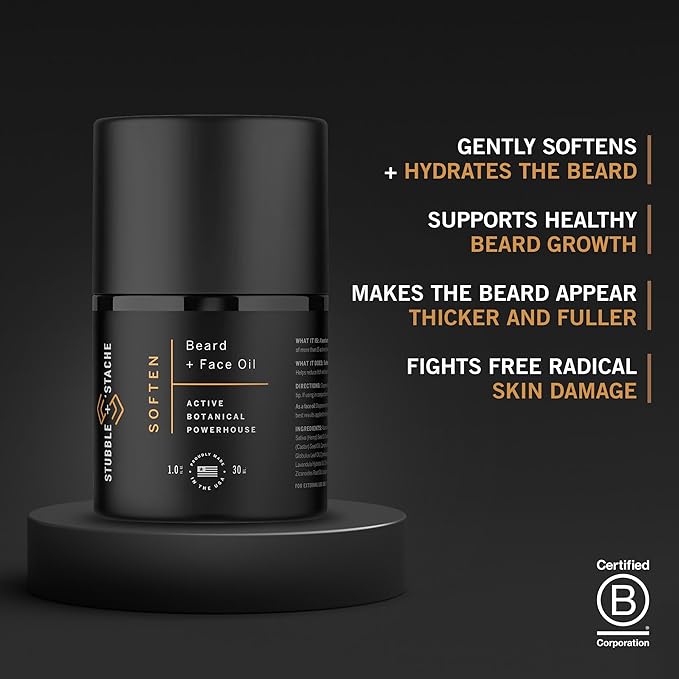 stubble & stache Hydrating Beard Oil for Men – Dual-Use Face & Beard Moisturizer & Conditioner with Baobab, Jojoba & Argan – Softens Hair, Stops Itch & Dry Skin – Lightweight Non-Greasy Oil, 1 fl oz
