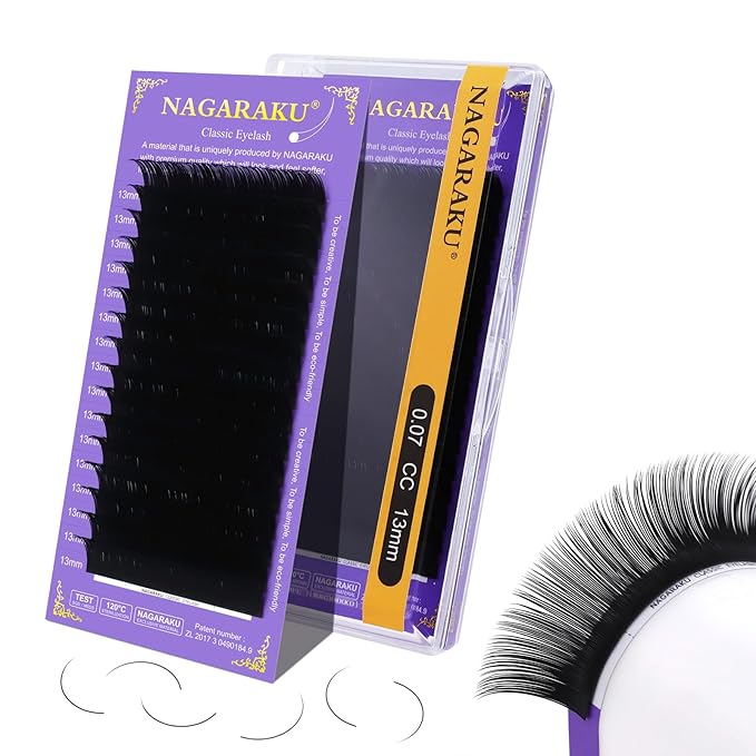 NAGARAKU Eyelash Extensions Individual Lashes Extensions Classic Lash Matte Black 16 Rows Soft Natural Matte Black Professional Beauty Salon Lash Supplies -0.07CC 13mm