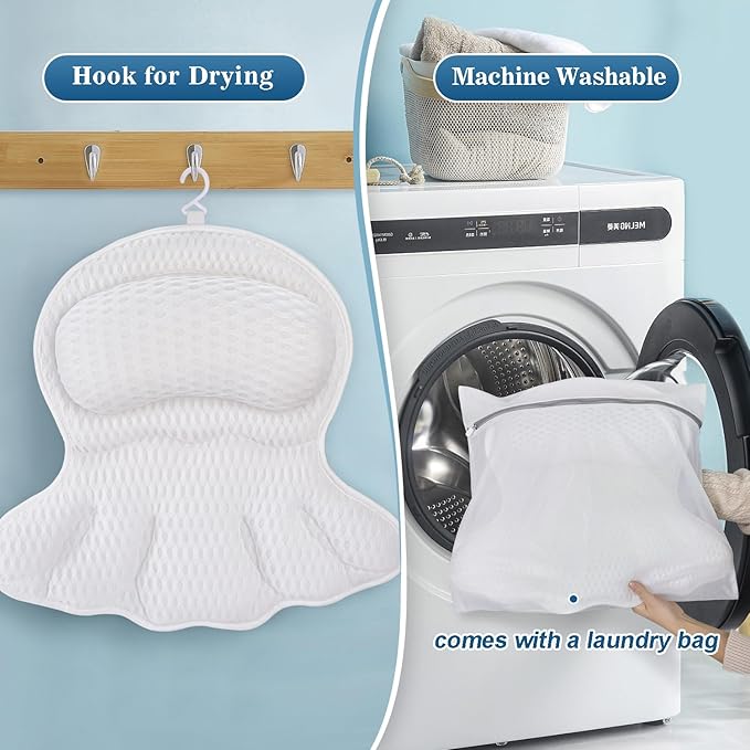 Bath Pillow Luxury Bathtub Pillow - Bath Pillows for Tub Neck and Back Support, Ergonomic Tub Pillow for Bath with 4D Air Mesh + 6 Strong Suction Cups, Great Spa Gifts Bathtub Accessories