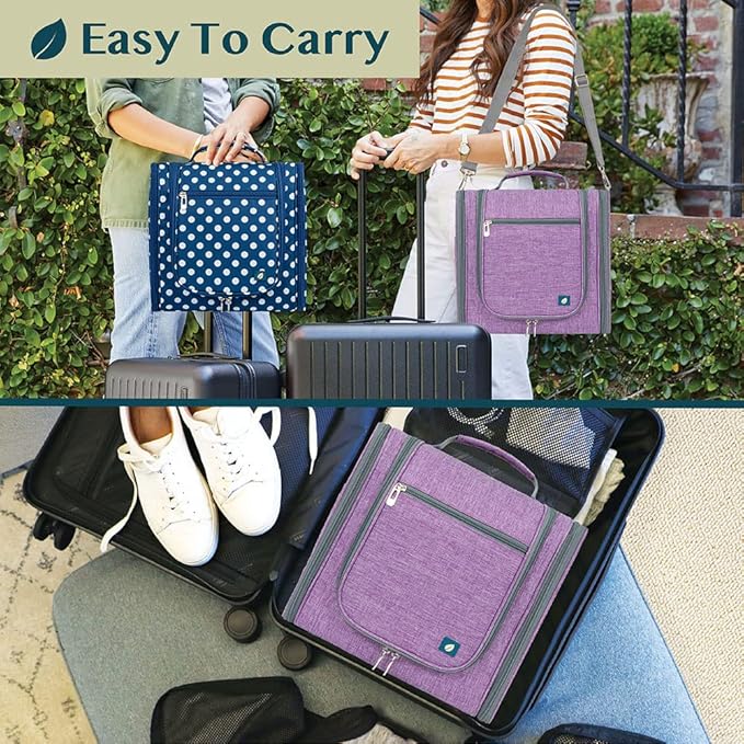 PAVILIA Extra Large Toiletry Bag Travel Bag for Women Men, Hanging Cosmetic Organizer, Water Resistant Makeup Bag for Accessories Toiletries, Travel Essentials Kit (Purple)